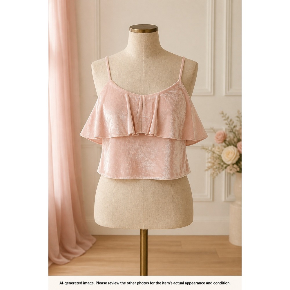 Another Story Women M Pink Velvet Ruffle Cami Top Fairy Y2K Ballet Soft Glam